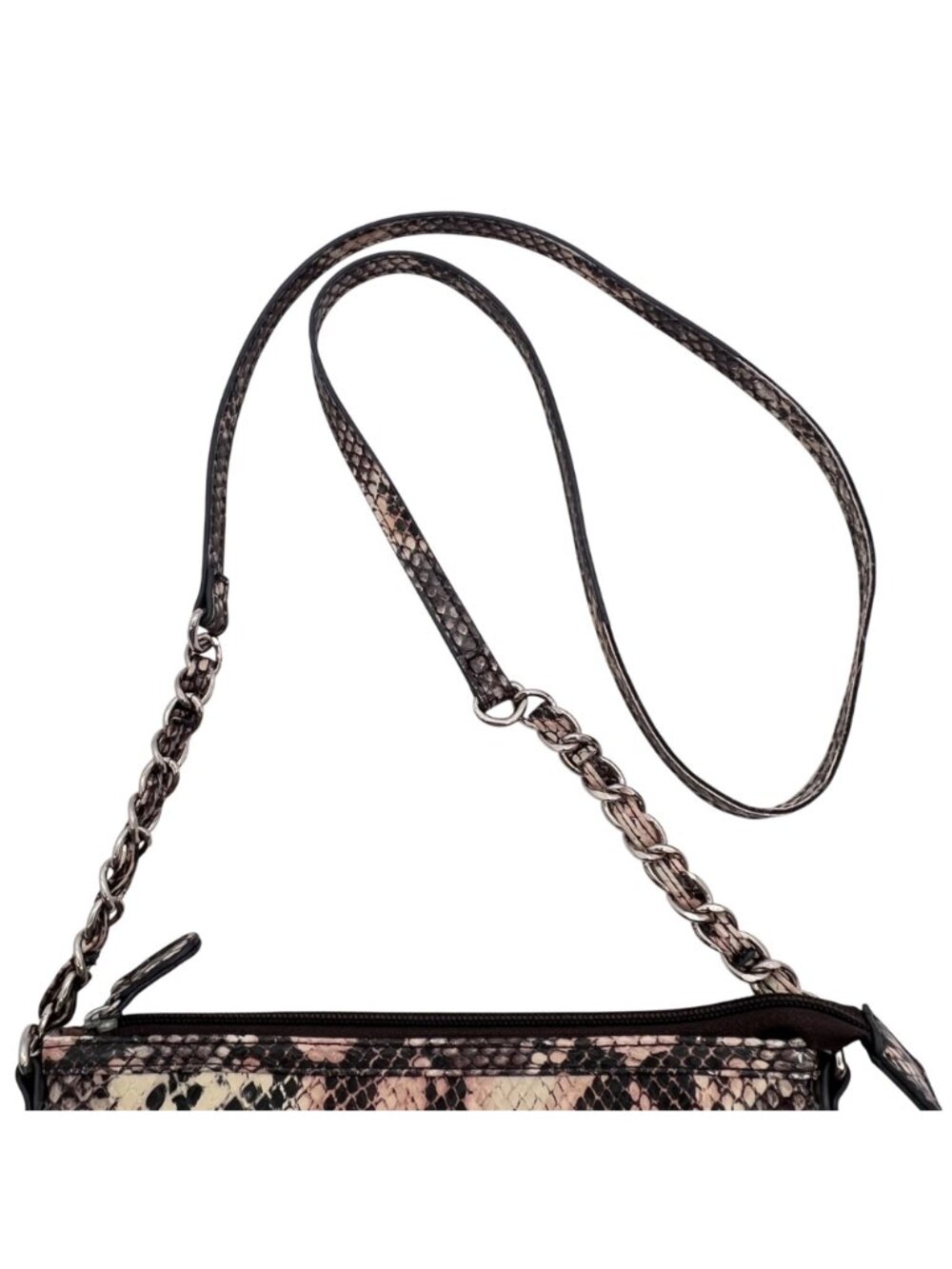 Nicole By Nicole Miller Snakeskin Print Crossbody Bag Chain Strap Zips & Snaps - Picture 10 of 12